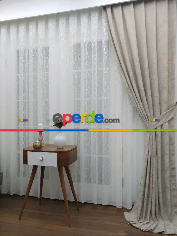 Açık Krem - Düz Jakar Fon Perde (180)- Krem Açık