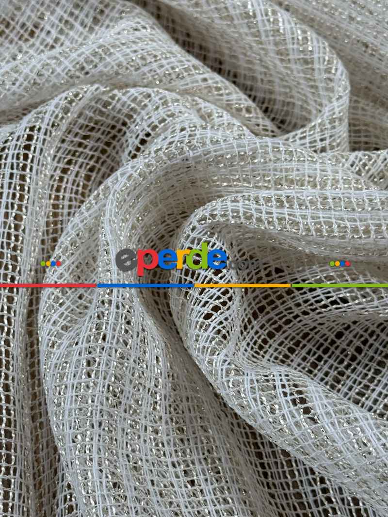 Oturma Odası - Simli Özel İplik Doğal Doku Düz Tül Perde - Özel Dokuma Ağır Gramajlı Premium