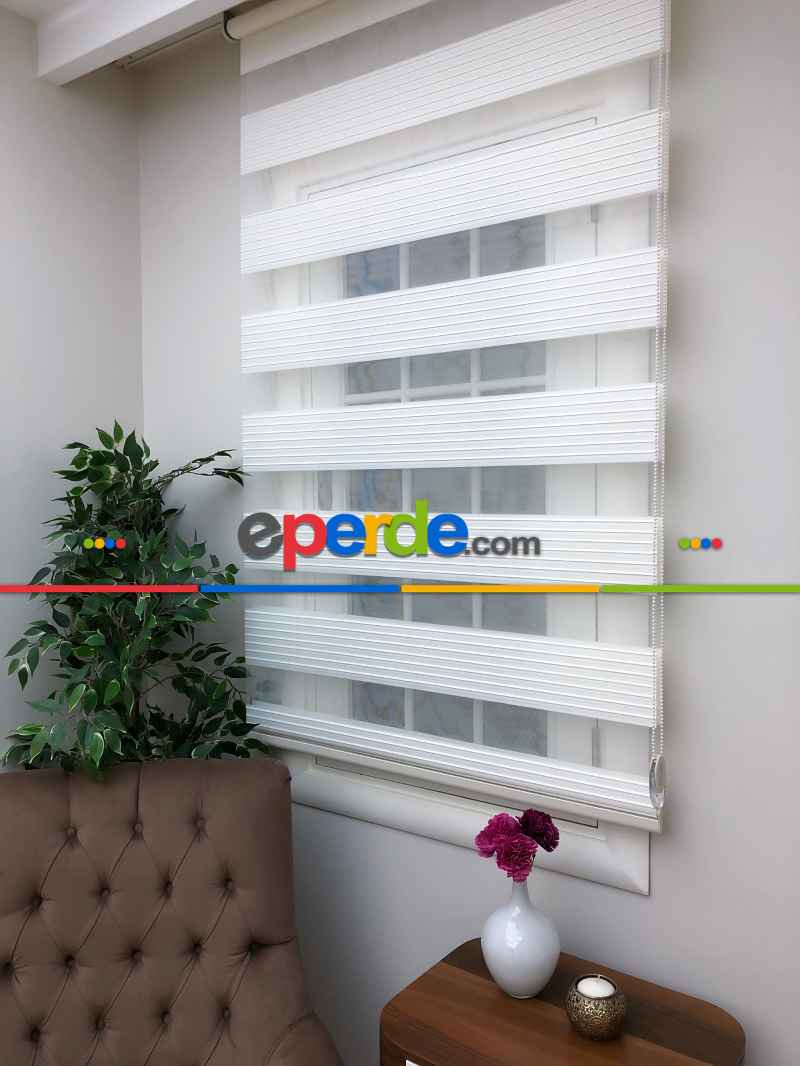 Oturma Odası - Yüksek Kalite Plise Zebra Perde - Ekru Renk- Ekru