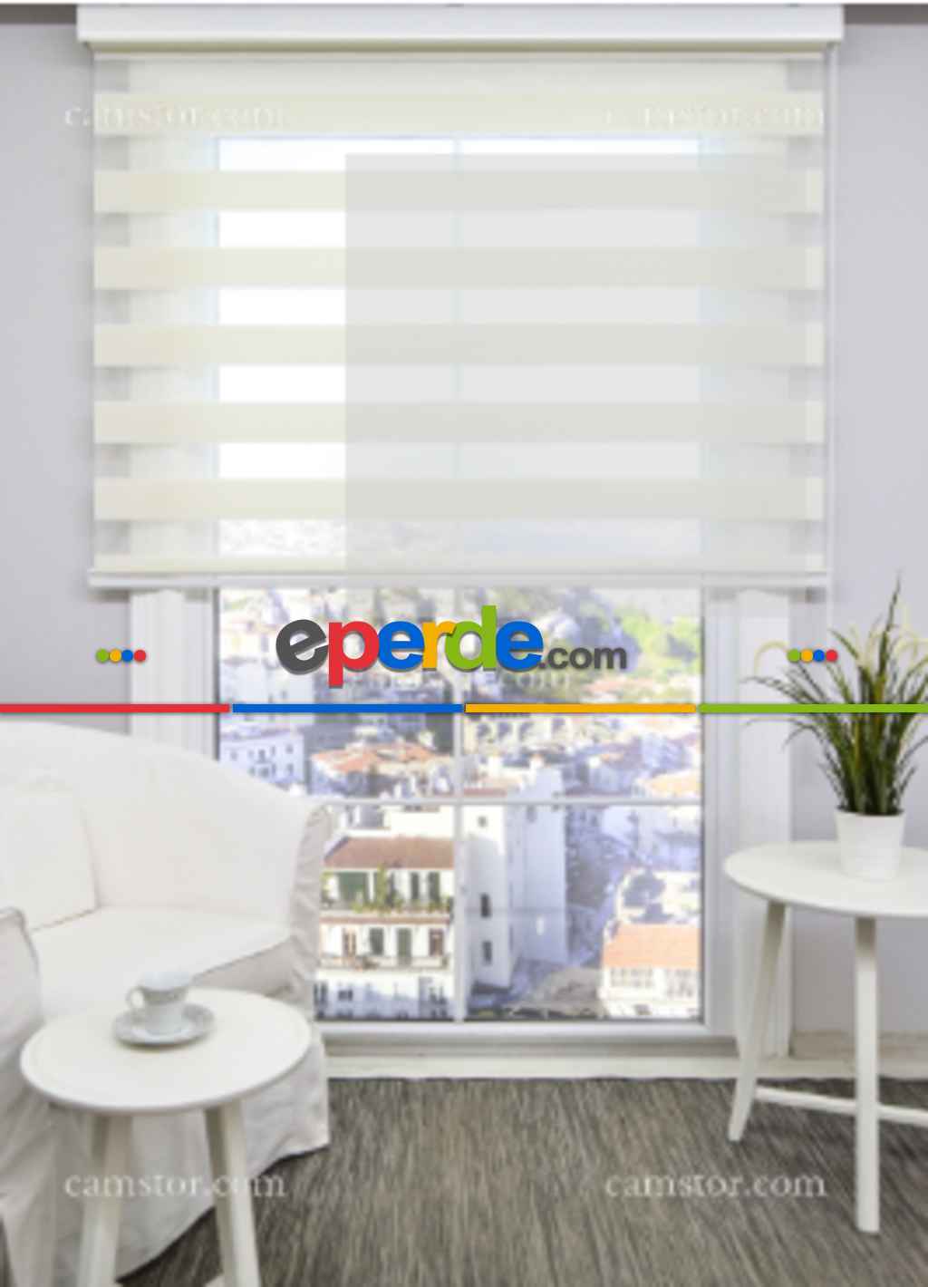 Yatak Odası - Ekru Mikro Pilise Zebra Perde- Beyaz-ekru