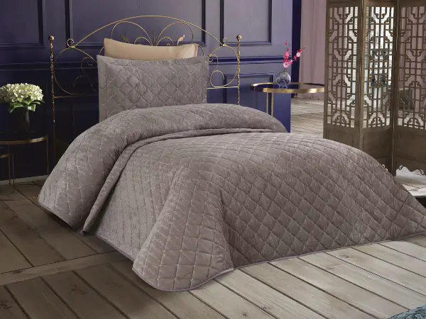 Avantgart Krem Kadife Tek Kişilik Yatak Örtüsü- Krem