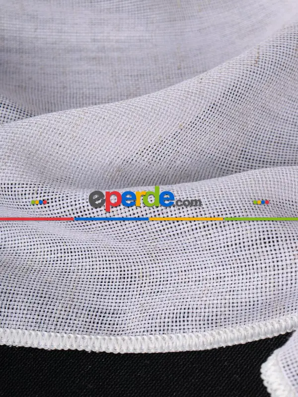 Hazel Beyaz-kahverengi Detaylı Keten Düz Tül Perde Gramajlı