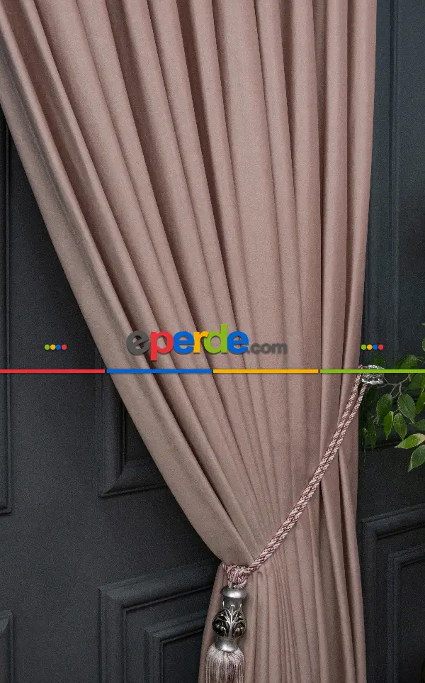 Salon Fon Perde - İthal Kadife Fon Perdelik Geniş Enli ( Pudra )