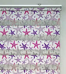 Bebek Odası Zebra Perde - Deniz Yıldızı Baskılı Zebra Perde- Beyaz-Pembe-Mor