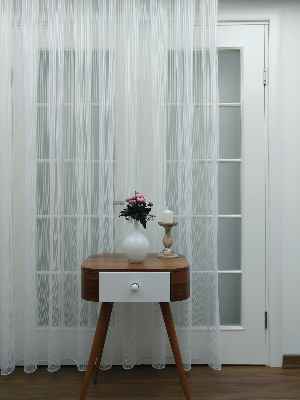 Düz Boyuna Çizgili Tül Perde- Ekru - Kurşunlu Tül