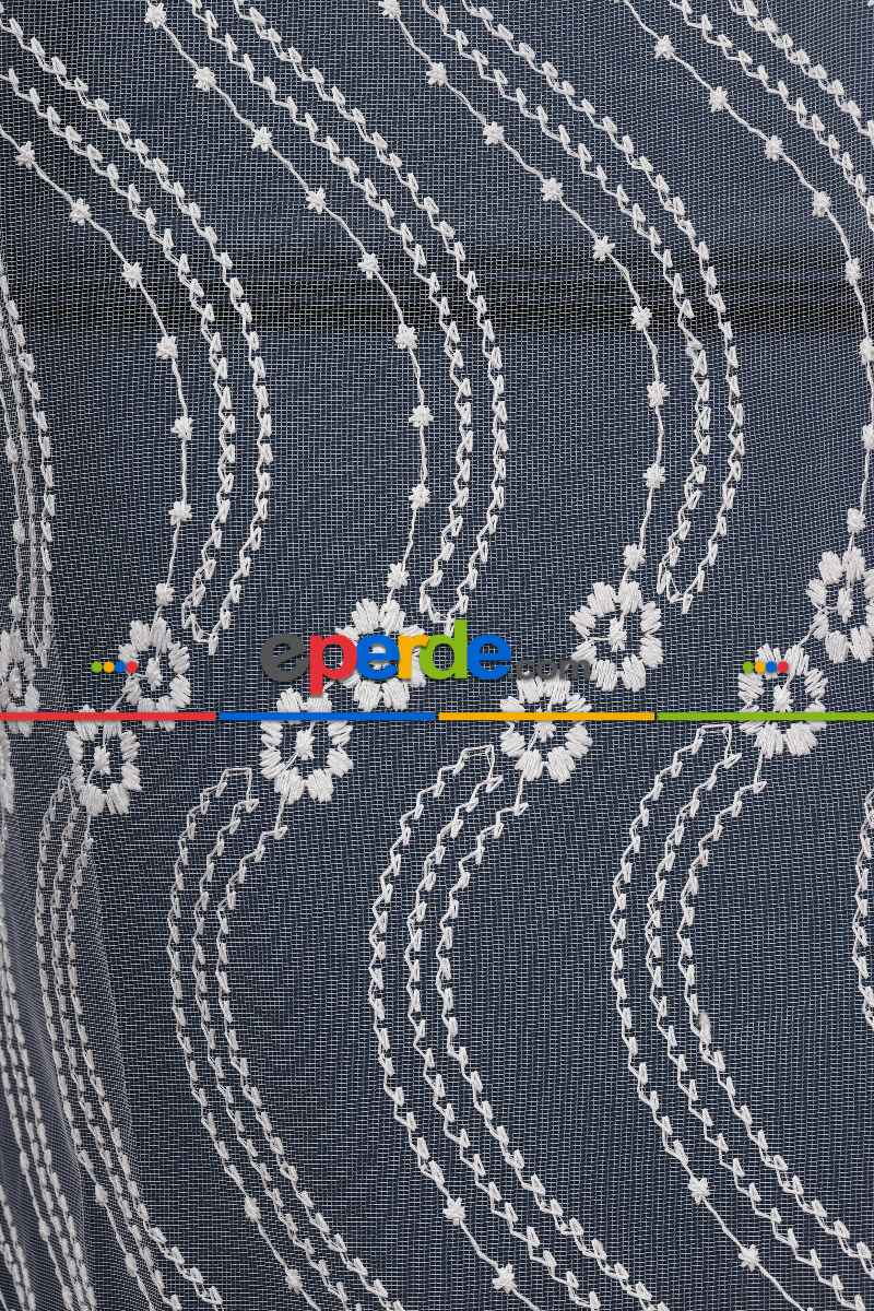 Es Brode Nakış İşlemeli Tül Perde - Çiçek Desenli