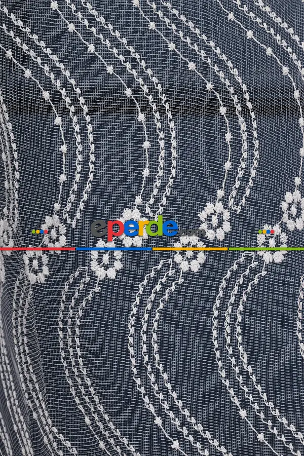 Es Brode Nakış İşlemeli Tül Perde - Çiçek Desenli