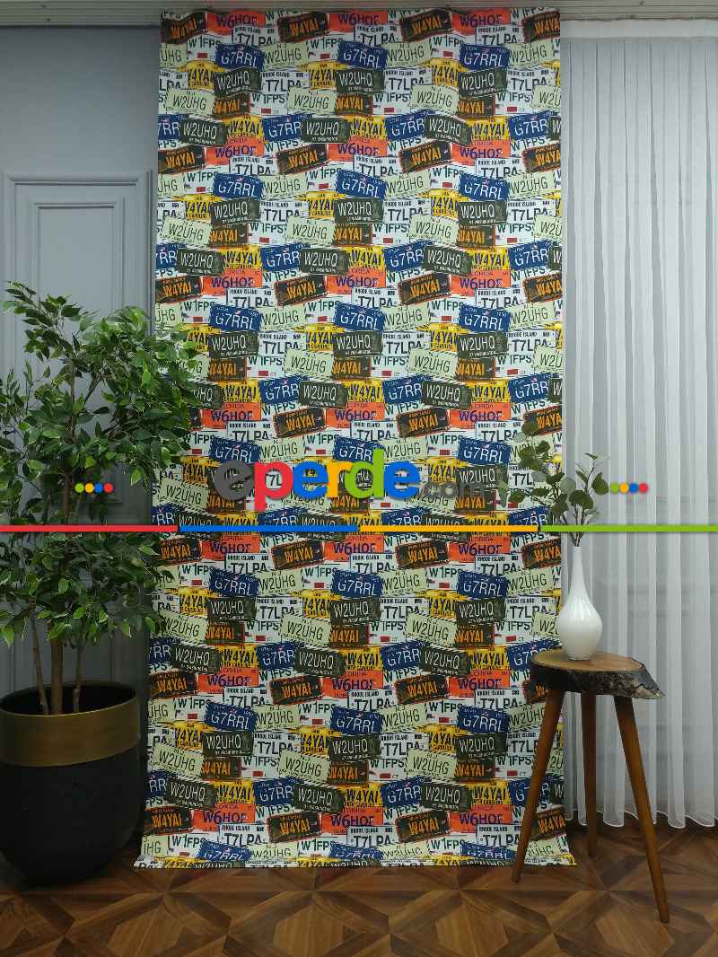 Kız ve Erkek Çocuk Odası Fon Perde - Pop Art Fon Perde - Plaka Desenli