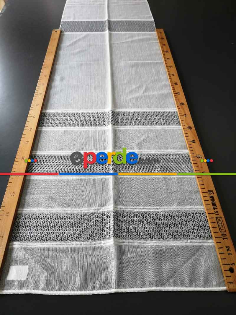 Oturma Odası - Bambu Vakko Enine Bantlı Tül Gri