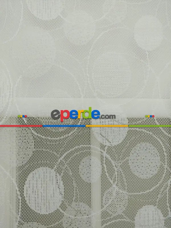 Jakar Örme Tül- Ekru Çiftli Sistem Dantel Desenli Perde- Ekru