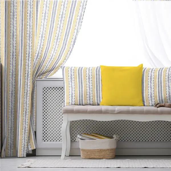 Etnik Fon Perde Evim1539 Kumaşı Kalındır Duck Bezi Değildir- Mavi-beyaz