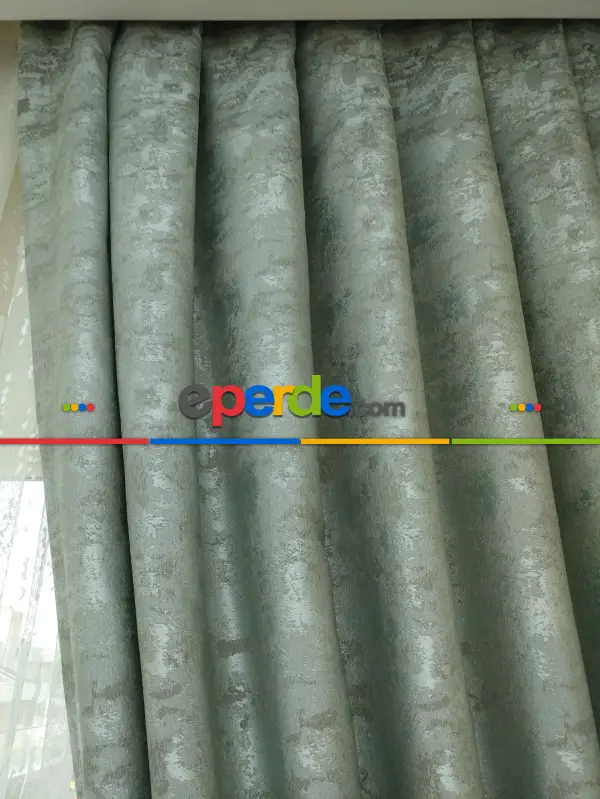 Patine Desenli Mint - Katyonik Jakar Fon Perde- Mint