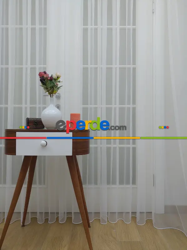 Genç Odası - Grek Tül Perde - Petek Zemin (dökümlü) Ekru Renk Kırık Beyaz- Ekru