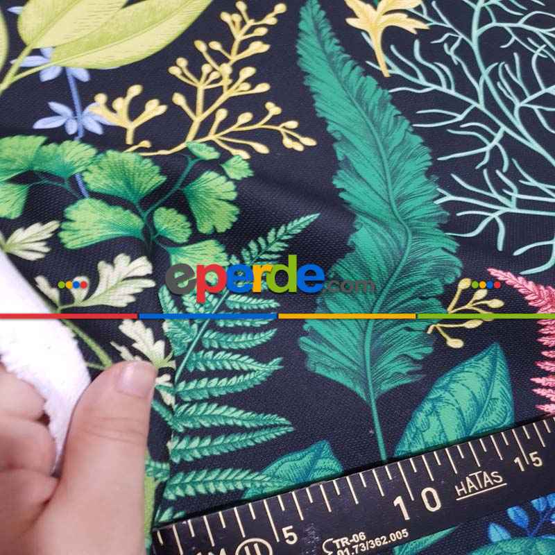 Mutfak Perdesi Kanat Fon Perde Yaprak Desenli- Siyah