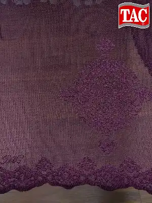 Patlıcan Moru - Damask Desenli Taç Tül Fon Perde- Mor Patlıcan Moru