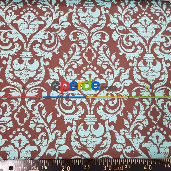 Yatak Odası - Damask Desenli Fon Perde Evm710 Kumaşı Kalındır Duck Bezi Değildir- Turkuaz