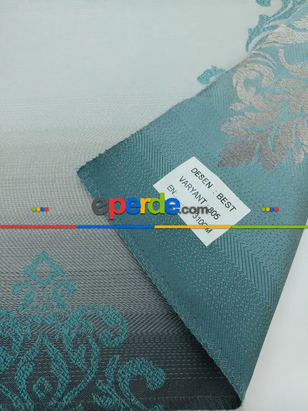 Renk Geçişli Jakar Desenli Salon Fon Perdesi - Turkuaz - Füme - Vizon- Bej-füme-turkuaz