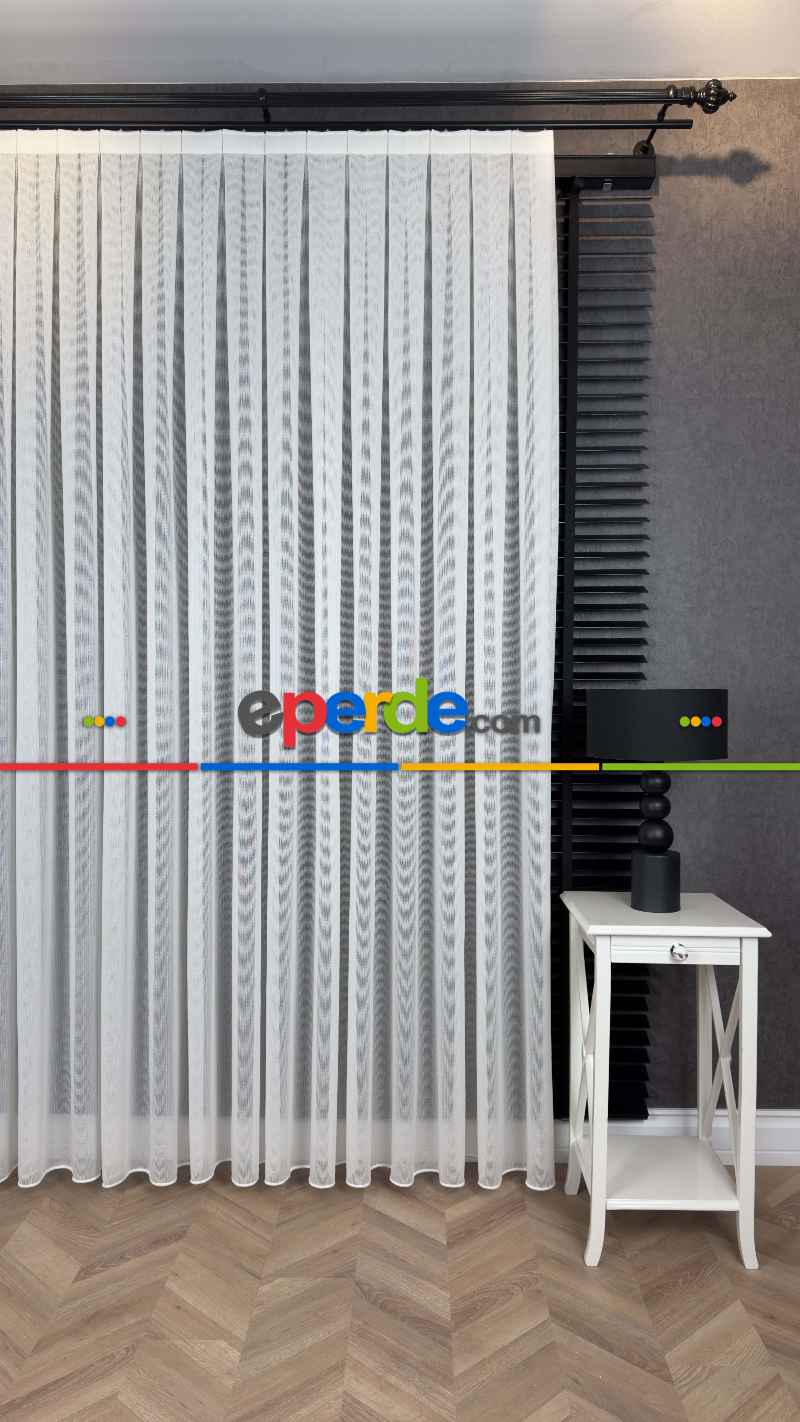 Brillant Ekru Hafif Simli File Tül Perde