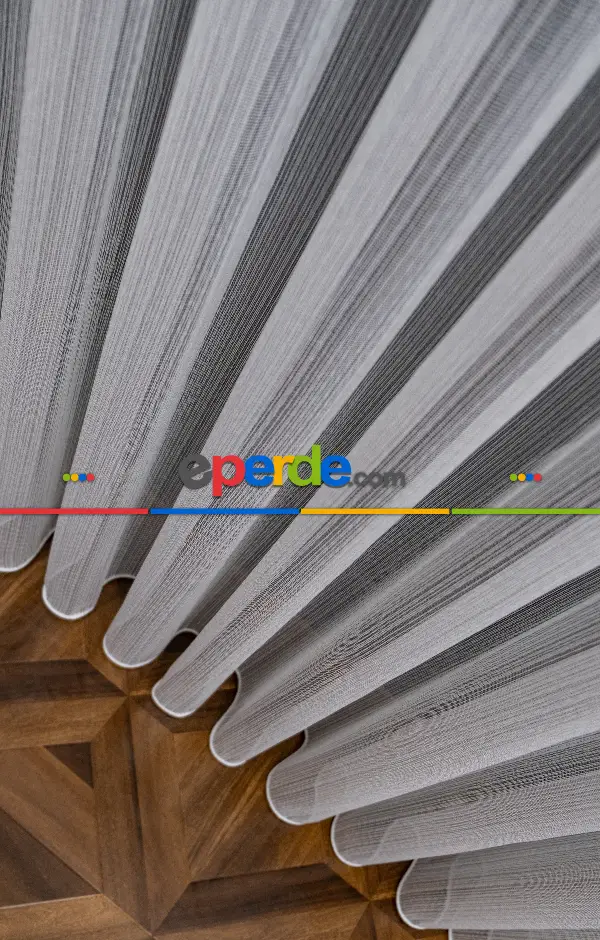 Salon Tül - Gümüş Çizgili Düz Fantezi Tül Perde