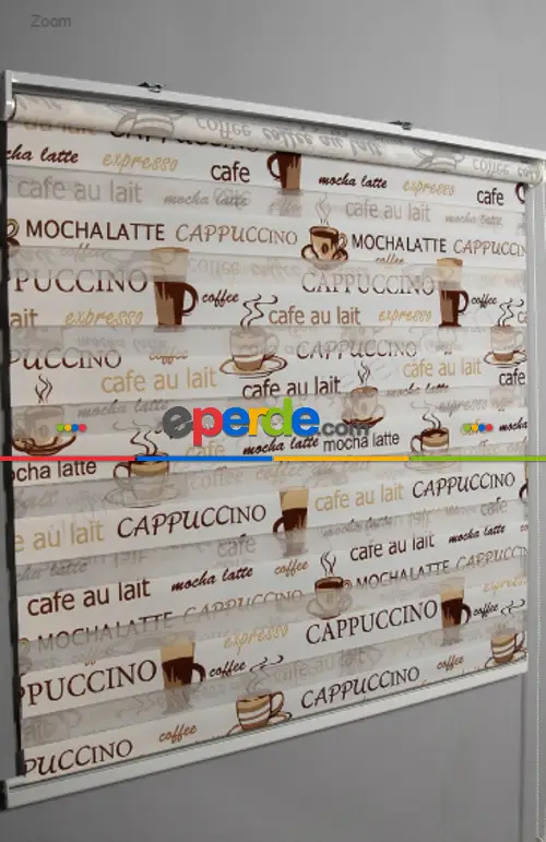 Baskılı Kahve Kapiçino Zebra Perde- Beyaz-kahve-sütlü Kahve