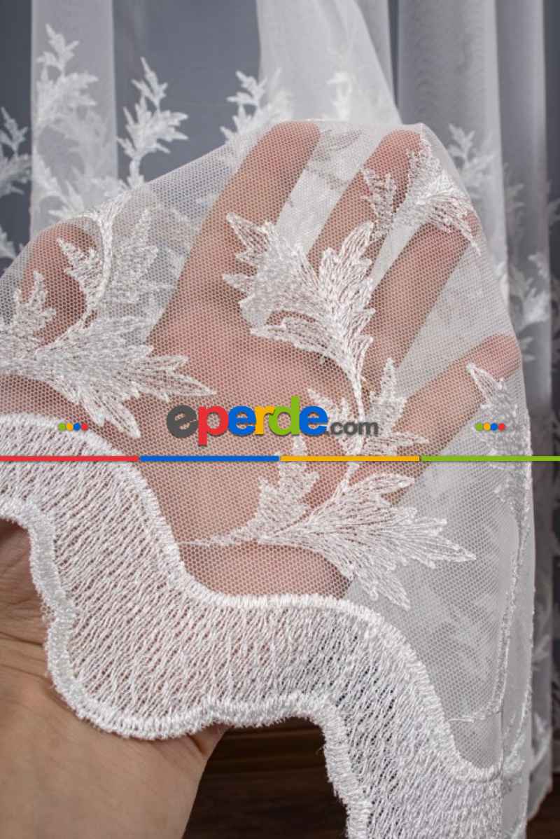 Salon Tül - Etek Geniş Desenli Nakış İşlemeli Tül Perde