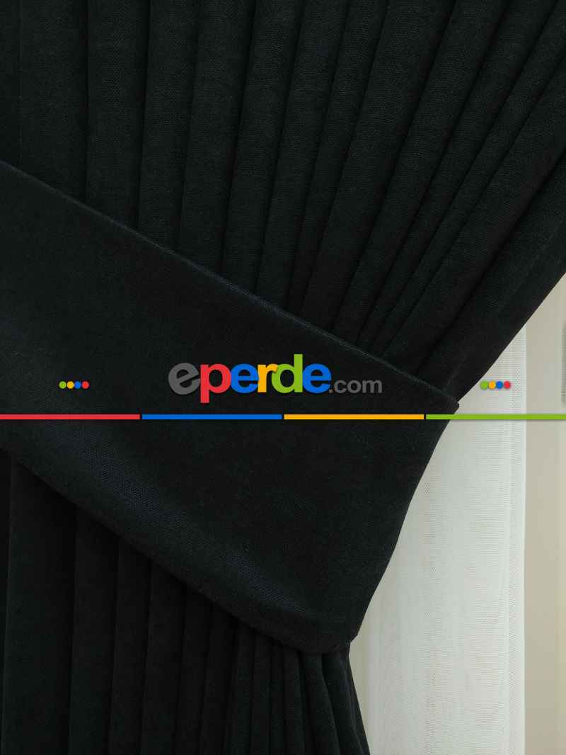 Siyah - Düz Fon Perde ( Dökümlü Fon Perde)- Siyah