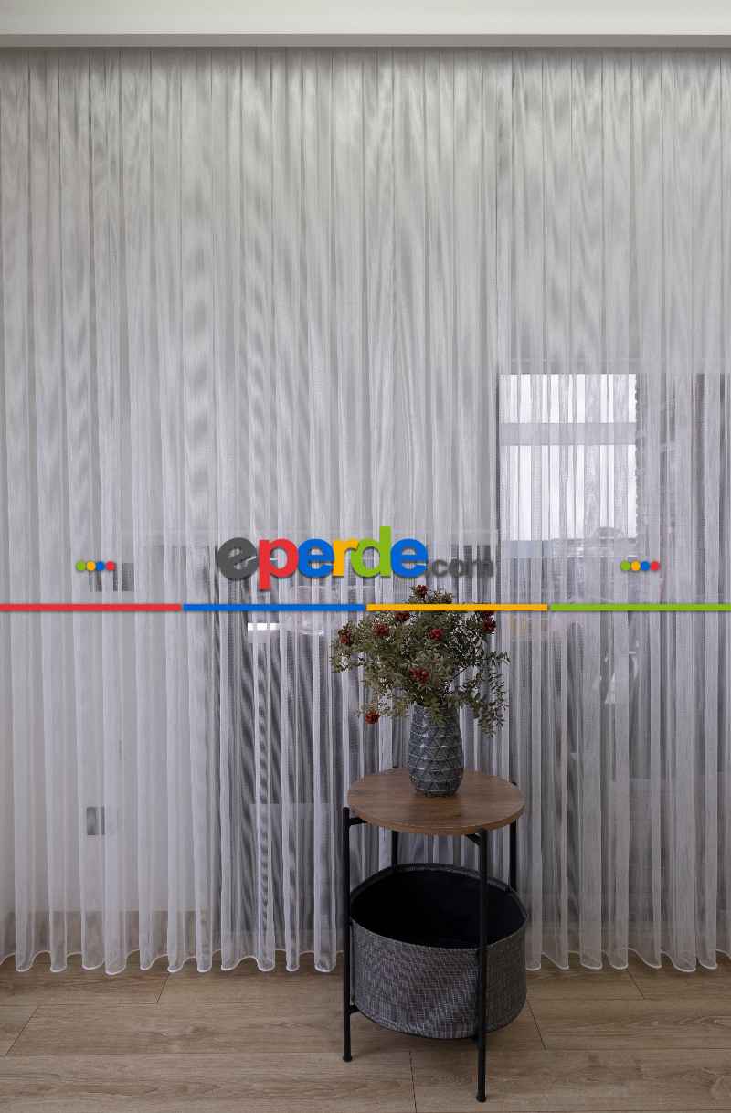 Mutfak - Çizgili Düz Tül Perde - Dökümlü - Ütü İstemez