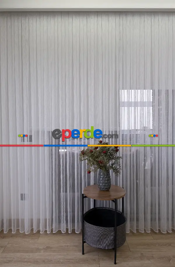 Çizgili Düz Tül Perde - Dökümlü - Ütü İstemez Çelik Tül - Kurşunlu Tül