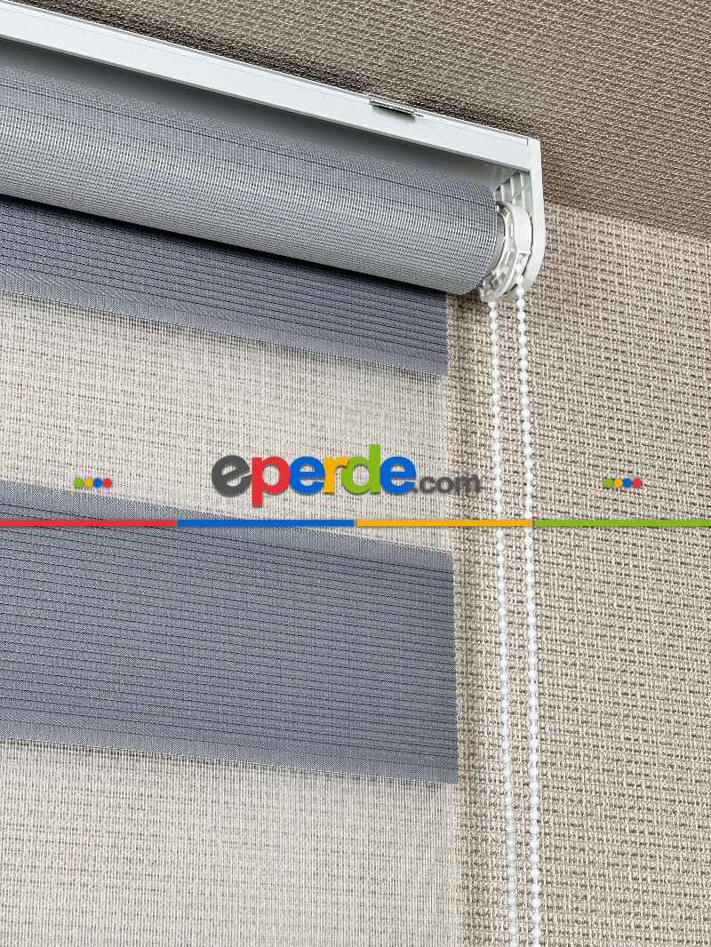 Salon Gri Mikro Sık Pliseli Zebra Perde, Standart Metal Kasalı Yüksek Kalite Kornişe Kolay Montaj Seçenekli