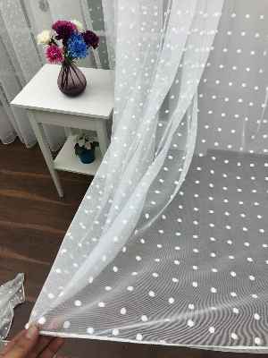 Puantiyeli Spor Desenli Tül Perde- Ekru - Kurşunlu Tül