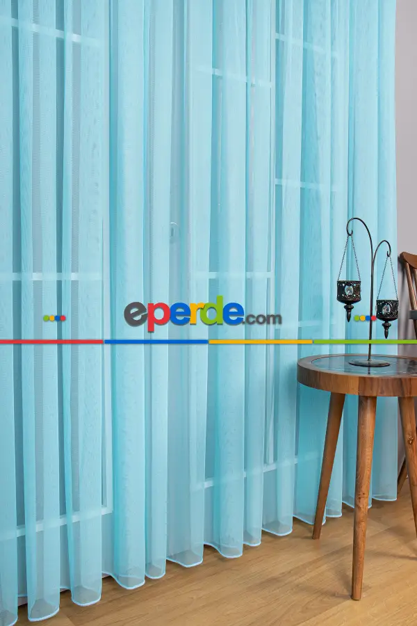 Turkuaz Grek Tül Perde Petek Zemin