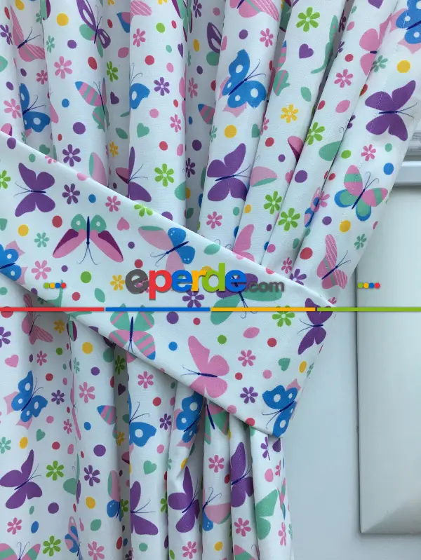 Kelebek Desenli Fon Perde (kalın Pamuklu Kumaş)- Mavi-sarı-pembe-mor Patlıcan Moru-su Yeşili-fıstık Yeşili