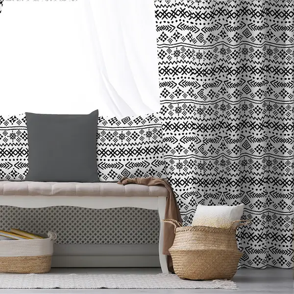 Etnik Fon Perde Evim1513 Kumaşı Kalındır Duck Bezi Değildir- Mavi-beyaz