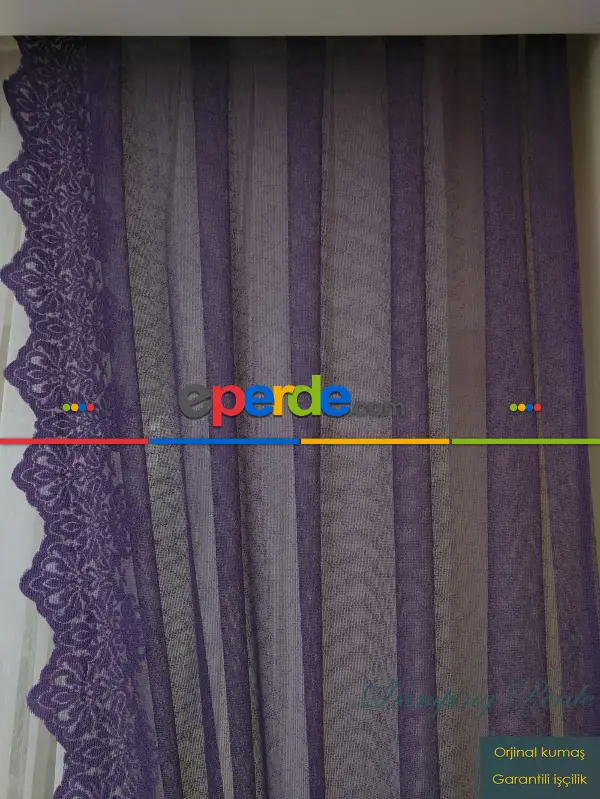 Mor Örme Tül Fon Perde- Mor