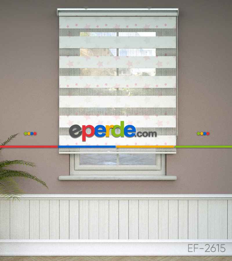 Yıldız Desenli Baskılı Zebra Perde- Çok Renkli