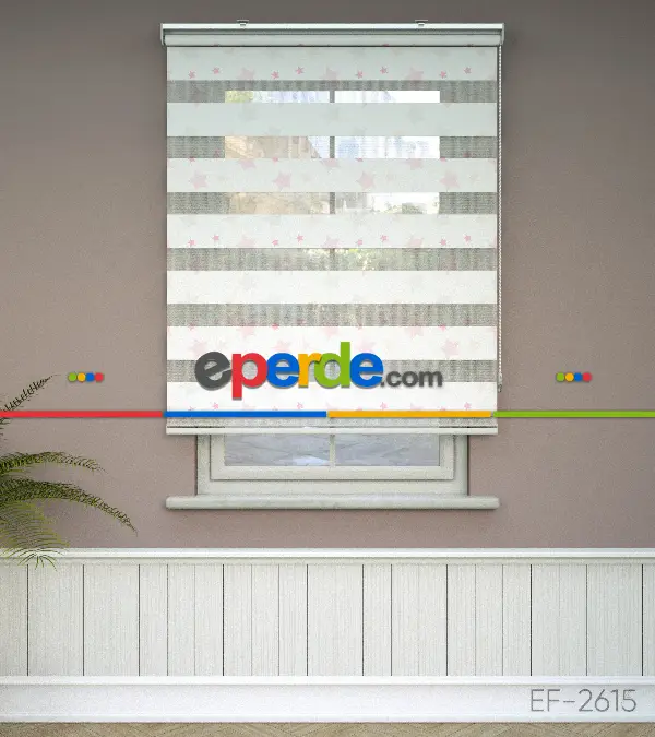 Yıldız Desenli Baskılı Zebra Perde- Çok Renkli