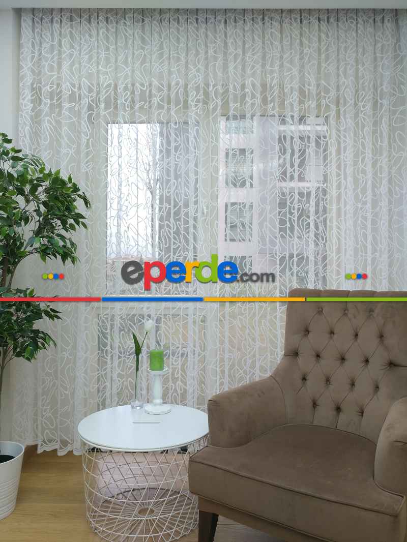 Salon Tül - Fransız Dantel 2021 Tül Perde- Ekru