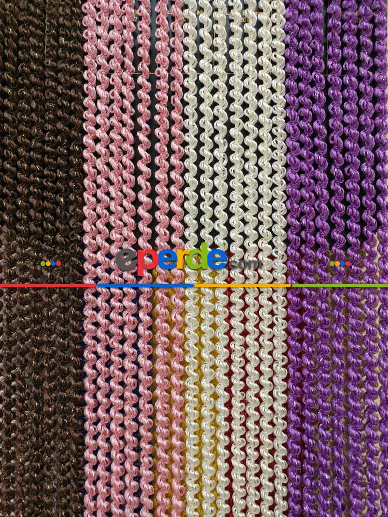 Mutfak İp Perde - Eflatun Rengi İp Perde Duble Bukle Serisi- Gümüş-eflatun