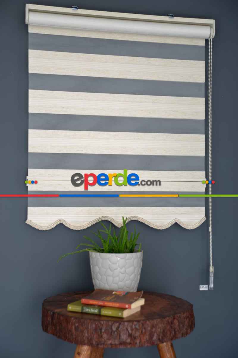 Halim Perdesan Plz-600 Krem & Ekru Renk Etekli Veya Eteksiz Zebra Stor Perde