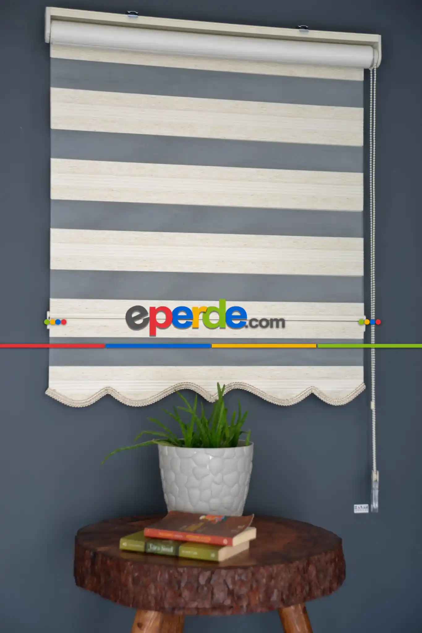 Halim Perdesan Plz-600 Krem & Ekru Renk Etekli Veya Eteksiz Zebra Stor Perde