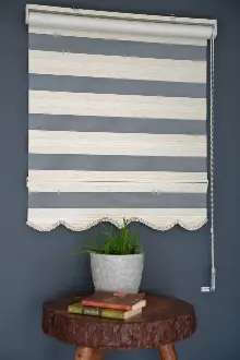 Halim Perdesan Plz-600 Krem & Ekru Renk Etekli Veya Eteksiz Zebra Stor Perde