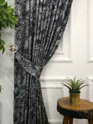 Jakar Desenli Fon Perde- Lacivert Gri