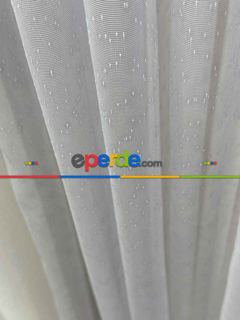 Gri Keten Noktalı Tül Perde, Premium Seri, Kurşunlu Tül