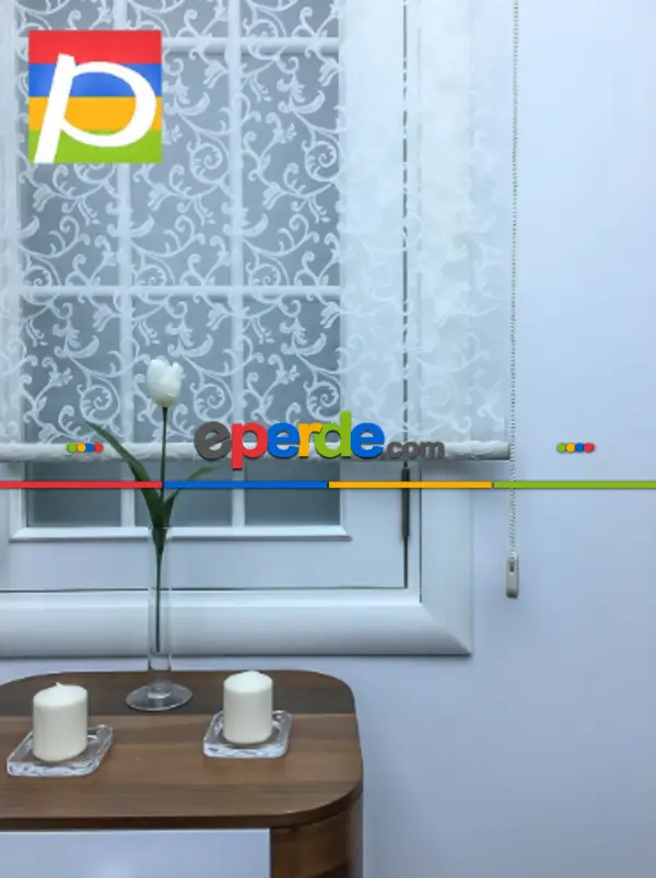 Dantel Çiftli Sistem Tül Stor Perde,ekru Renk- Ekru