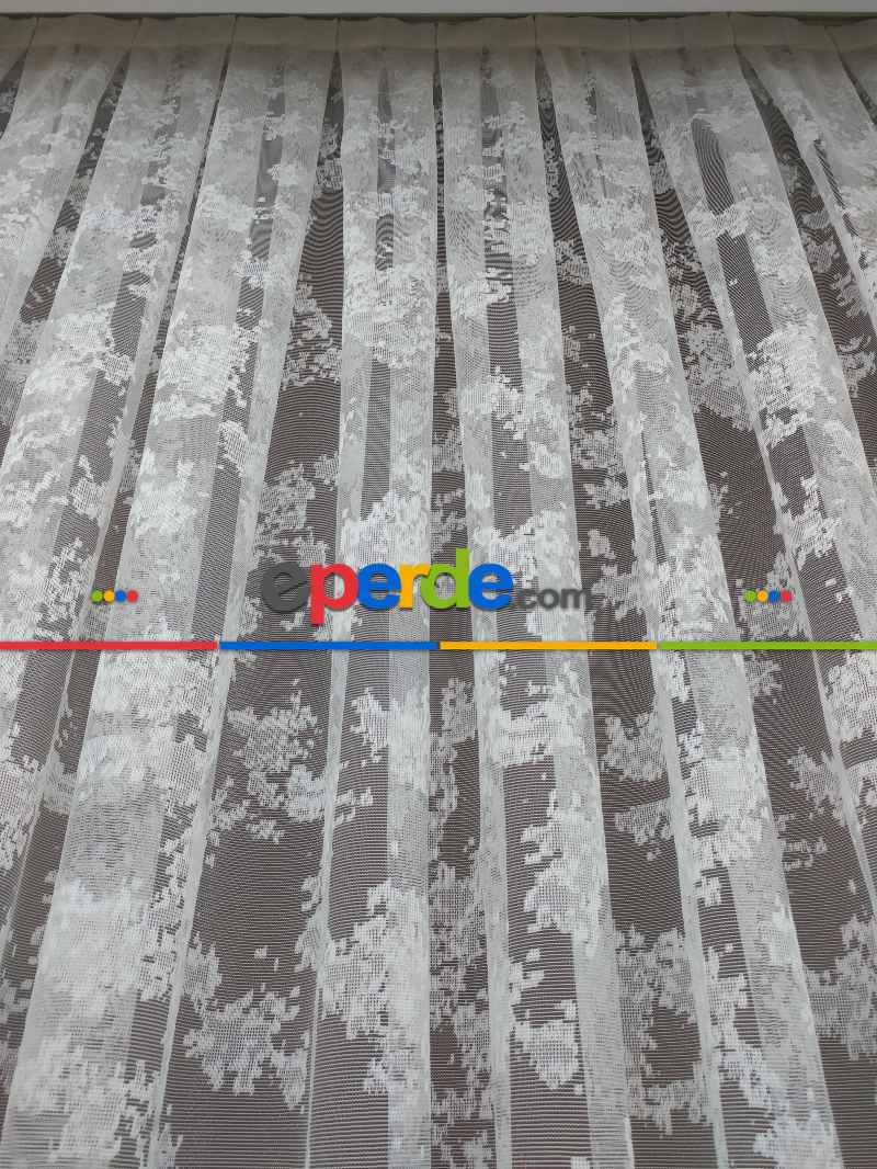 Bt 711 Patine Spor Desenli Fransız Dantel 2025 Tül Perde - Ekru