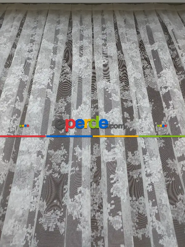 Bt 711 Patine Spor Desenli Fransız Dantel 2025 Tül Perde - Ekru