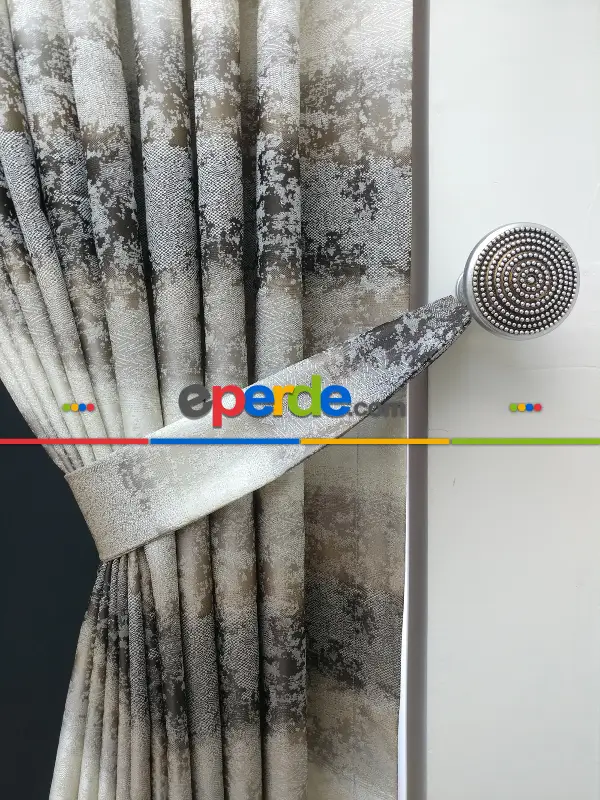 Gökkuşagı Desenli Jakar Fon Perde - Kahve