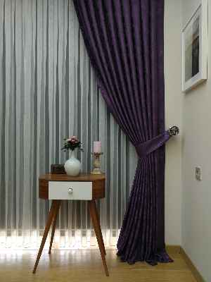 Patlıcan Moru Renk Jakar Desenli Fon Perde- Mor Patlıcan Moru