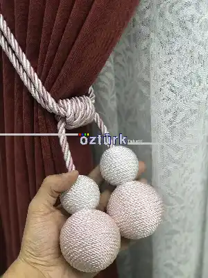 Kordon Sarım Özel Fon Perde Bağı Çift Toplu Pudra Krem- Krem-pudra