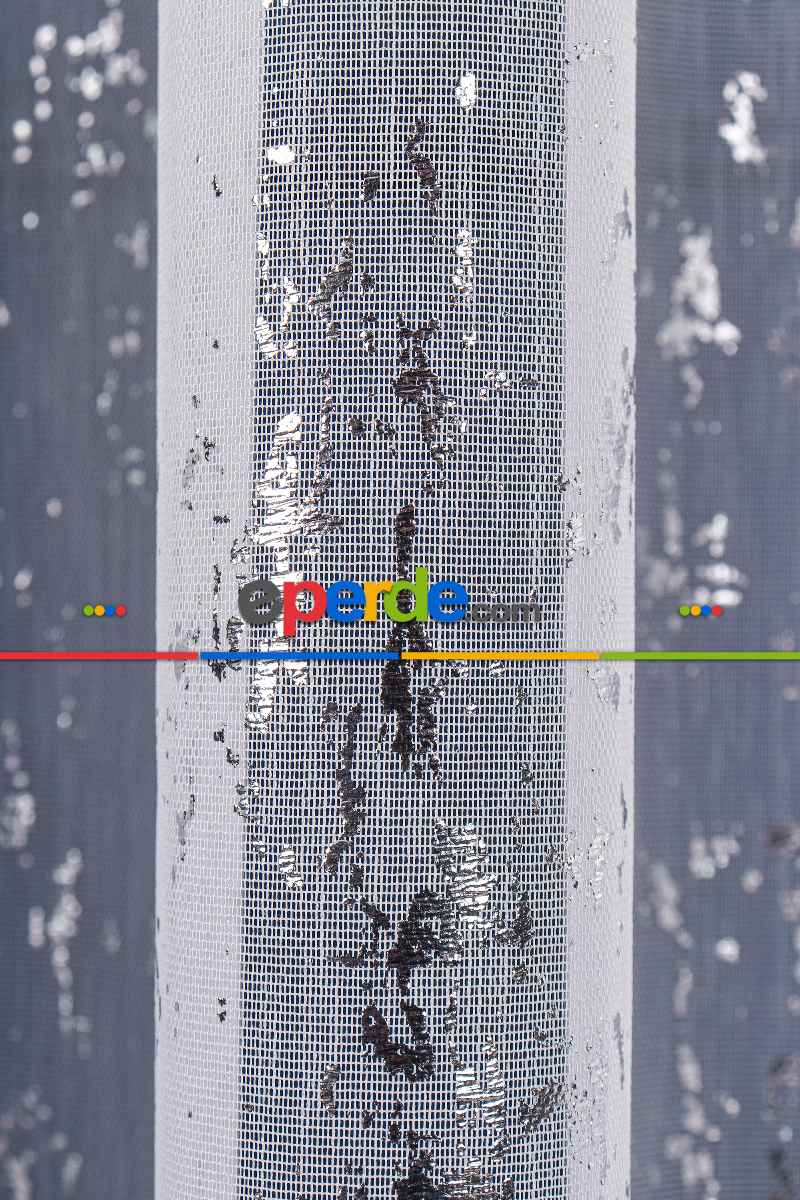 Salon Tül - Empoli Dijital Baskılı Tül Perde Ekru-gümüş